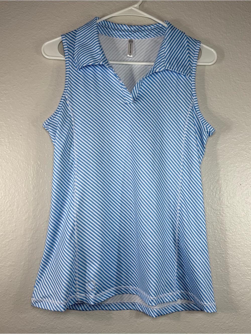 The Bubble women's sleeveless performance golf polo tank size M Striped Blue